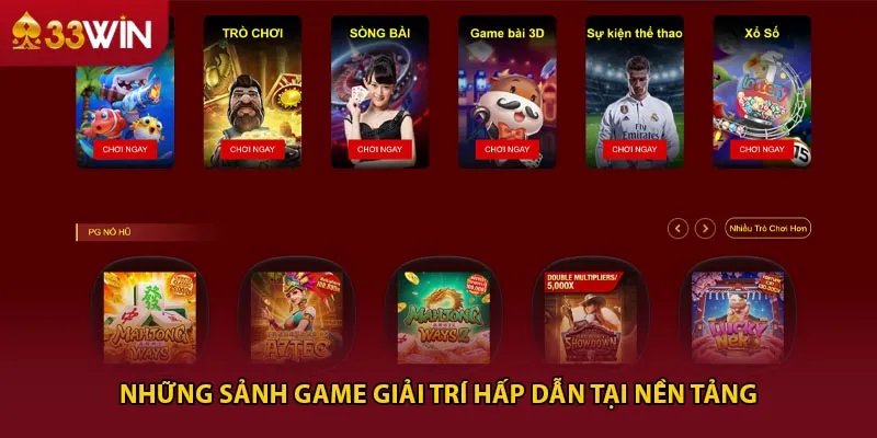 Những sảnh game giải trí hấp dẫn tại nền tảng